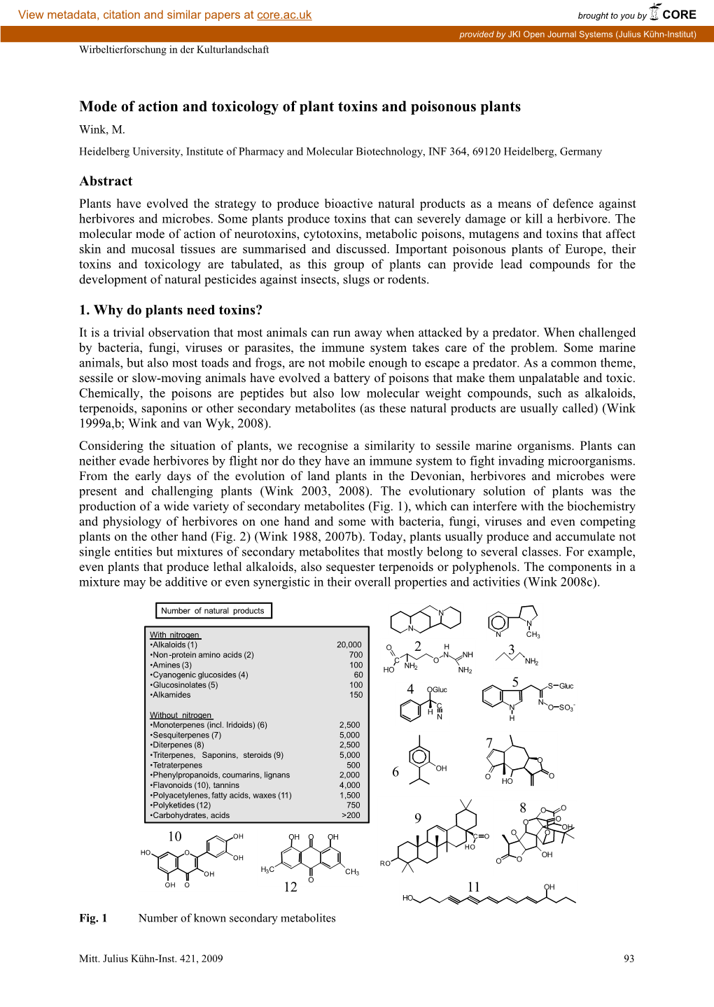 Mode of Action and Toxicology of Plant Toxins and Poisonous Plants Wink, M