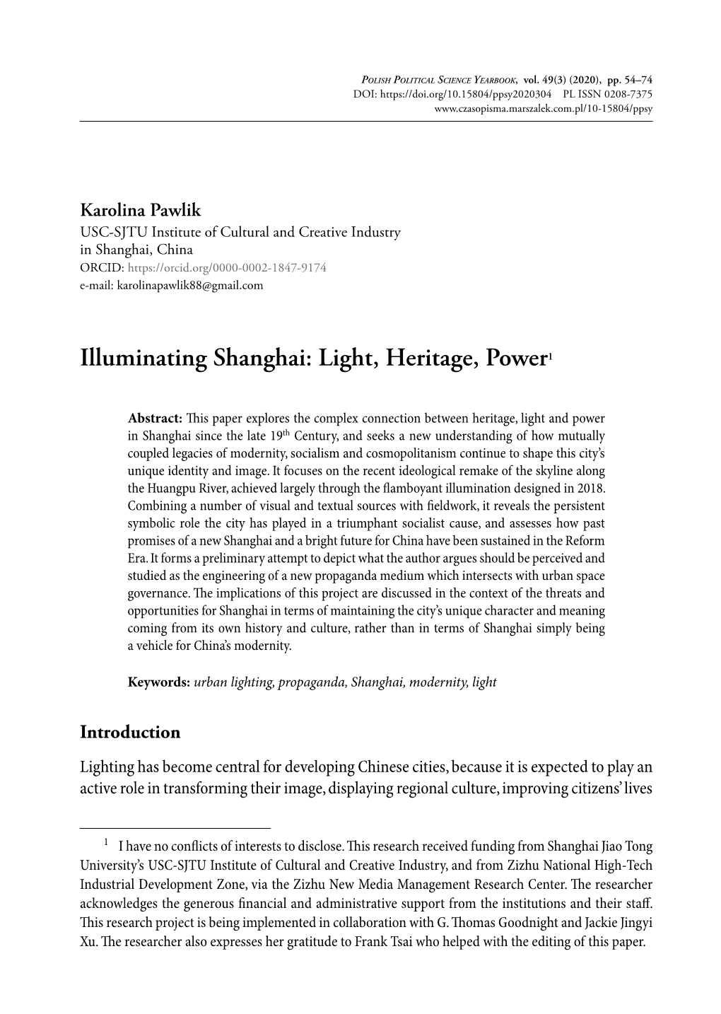 Illuminating Shanghai: Light, Heritage, Power1