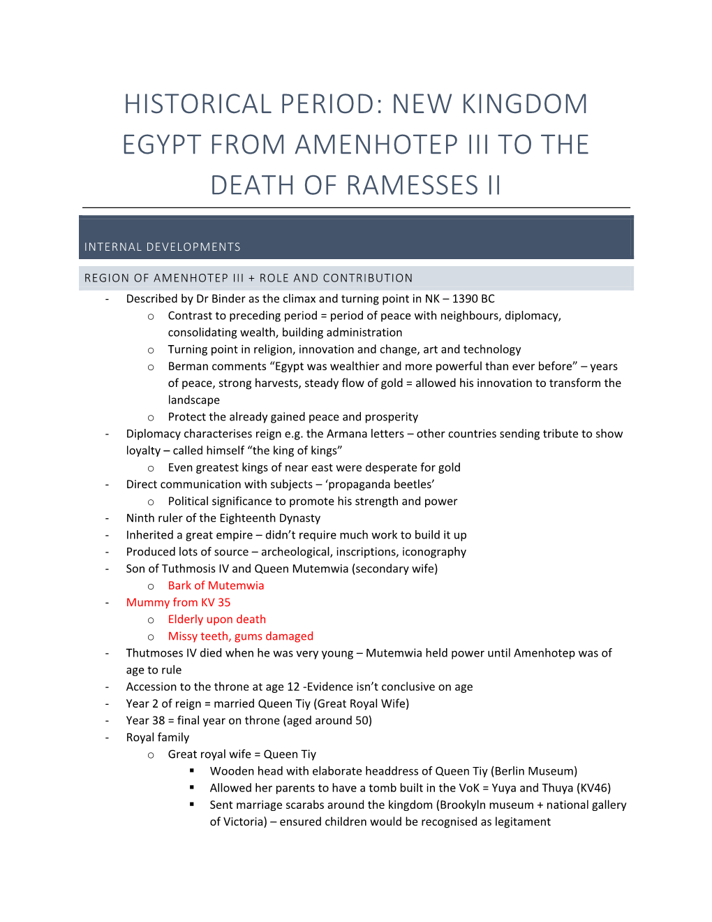 Amenhotep III to the Death of Ramesses II Notes