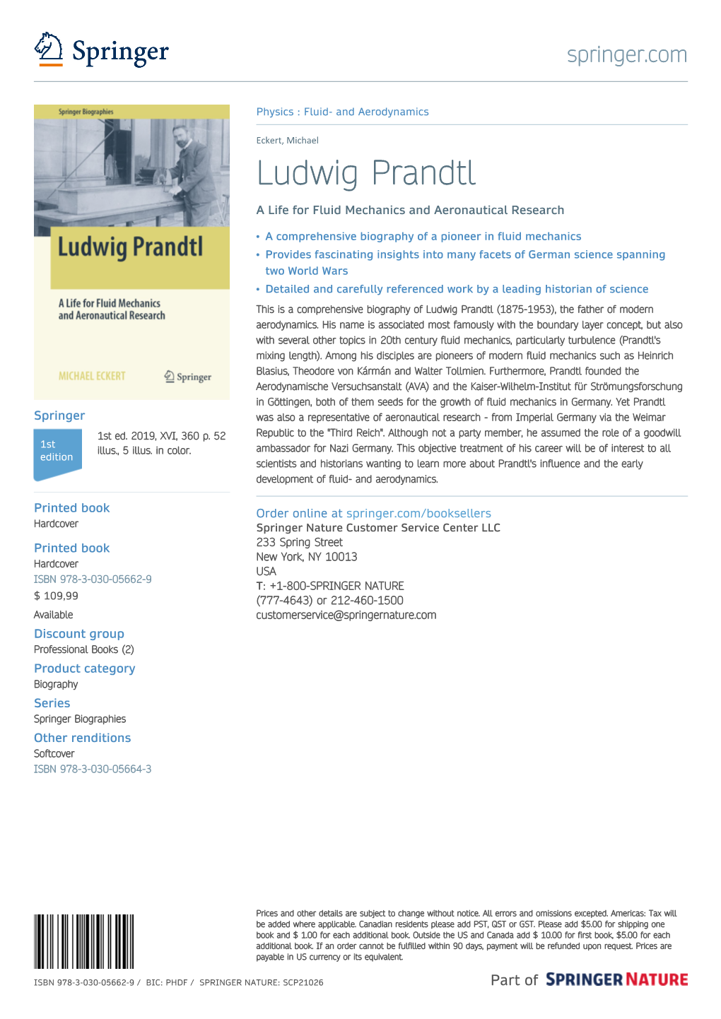 Ludwig Prandtl a Life for Fluid Mechanics and Aeronautical Research