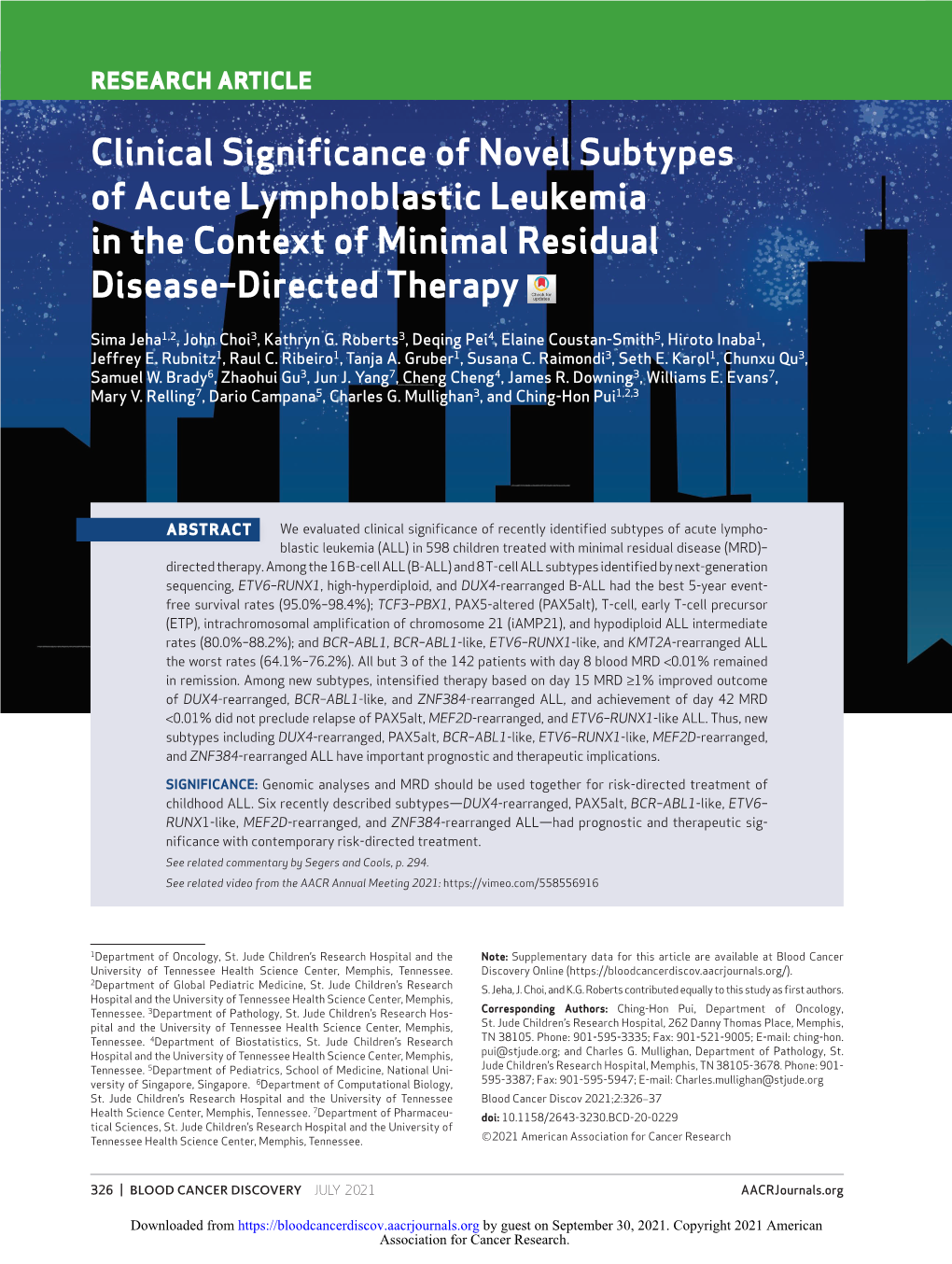 Clinical Significance of Novel Subtypes of Acute Lymphoblastic Leukemia in the Context of Minimal Residual Disease–Directed Therapy