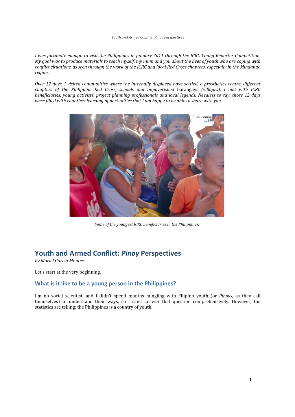 Youth and Armed Conflict: Pinoy Perspectives