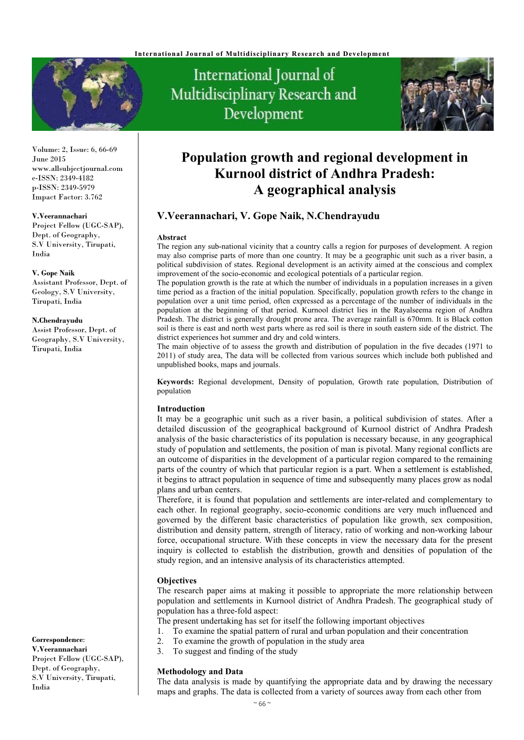 Population Growth and Regional Development in Kurnool District Of