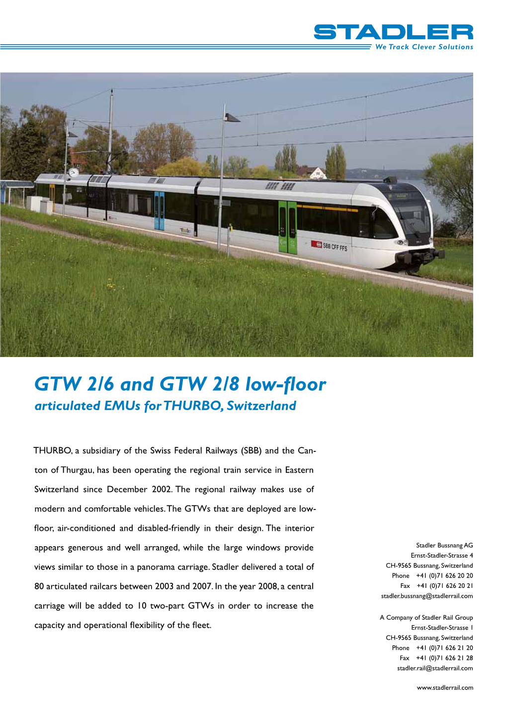 GTW 2/6 and GTW 2/8 Low-Floor Articulated Emus for THURBO, Switzerland