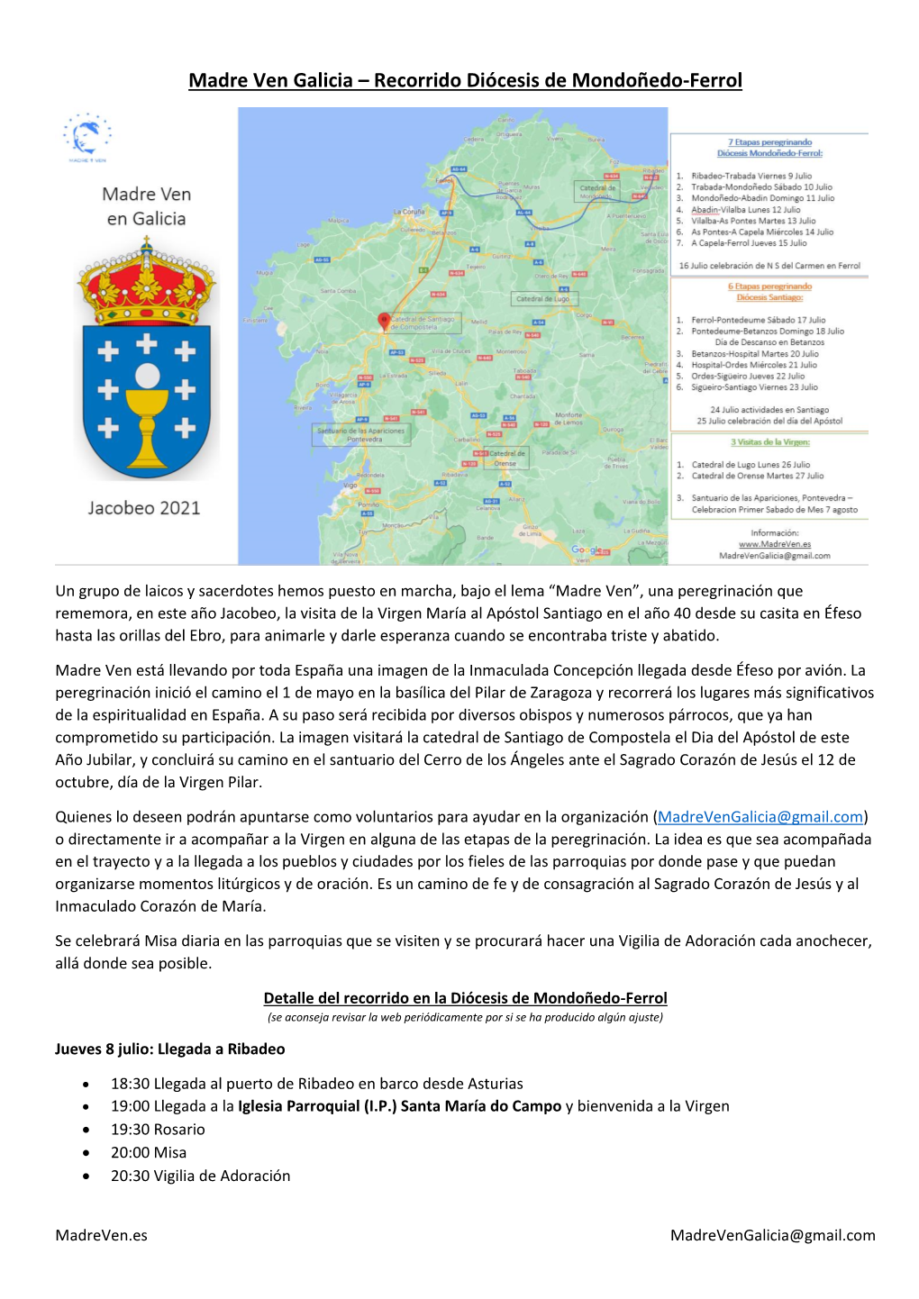 Madre Ven Galicia – Recorrido Diócesis De Mondoñedo-Ferrol