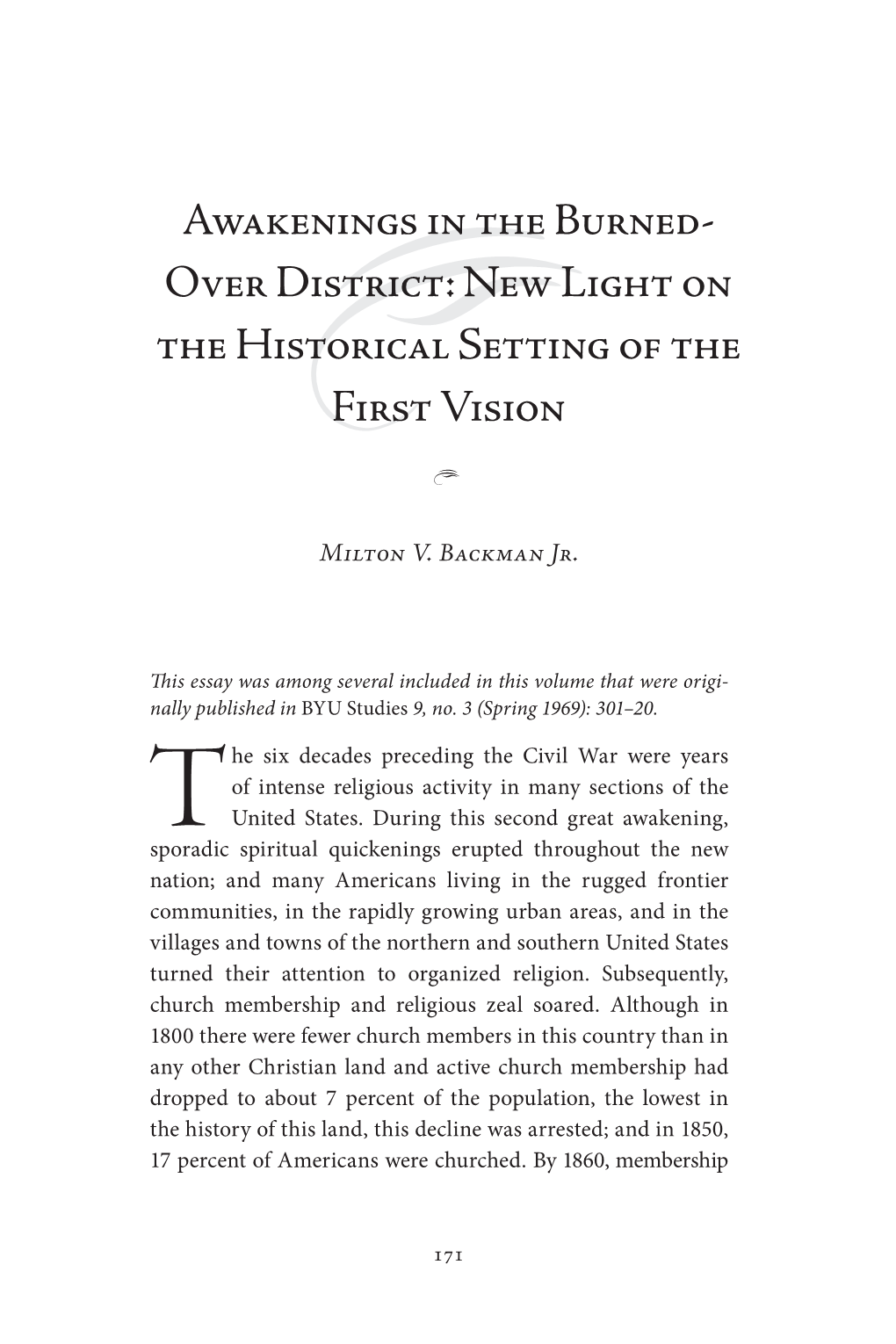 Over District: New Light on the Historical Setting of the First Vision