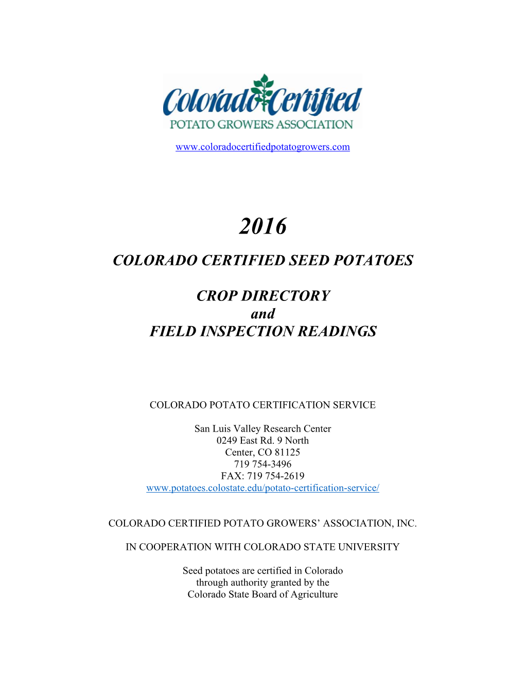 Colorado Certified Seed Potatoes Crop Directory