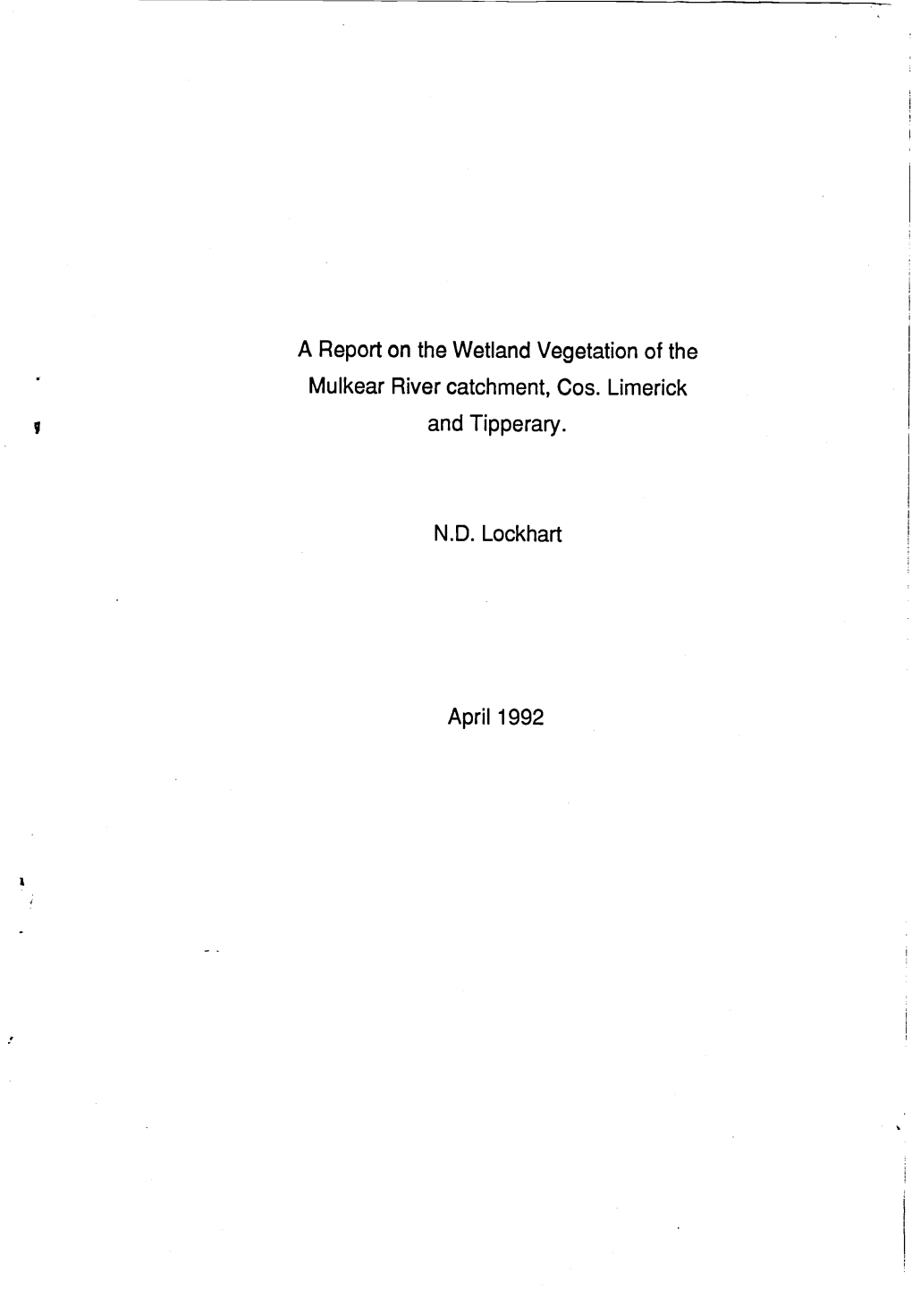 A Report on the Wetland Vegetation of the Mulkear River Catchment, Cos