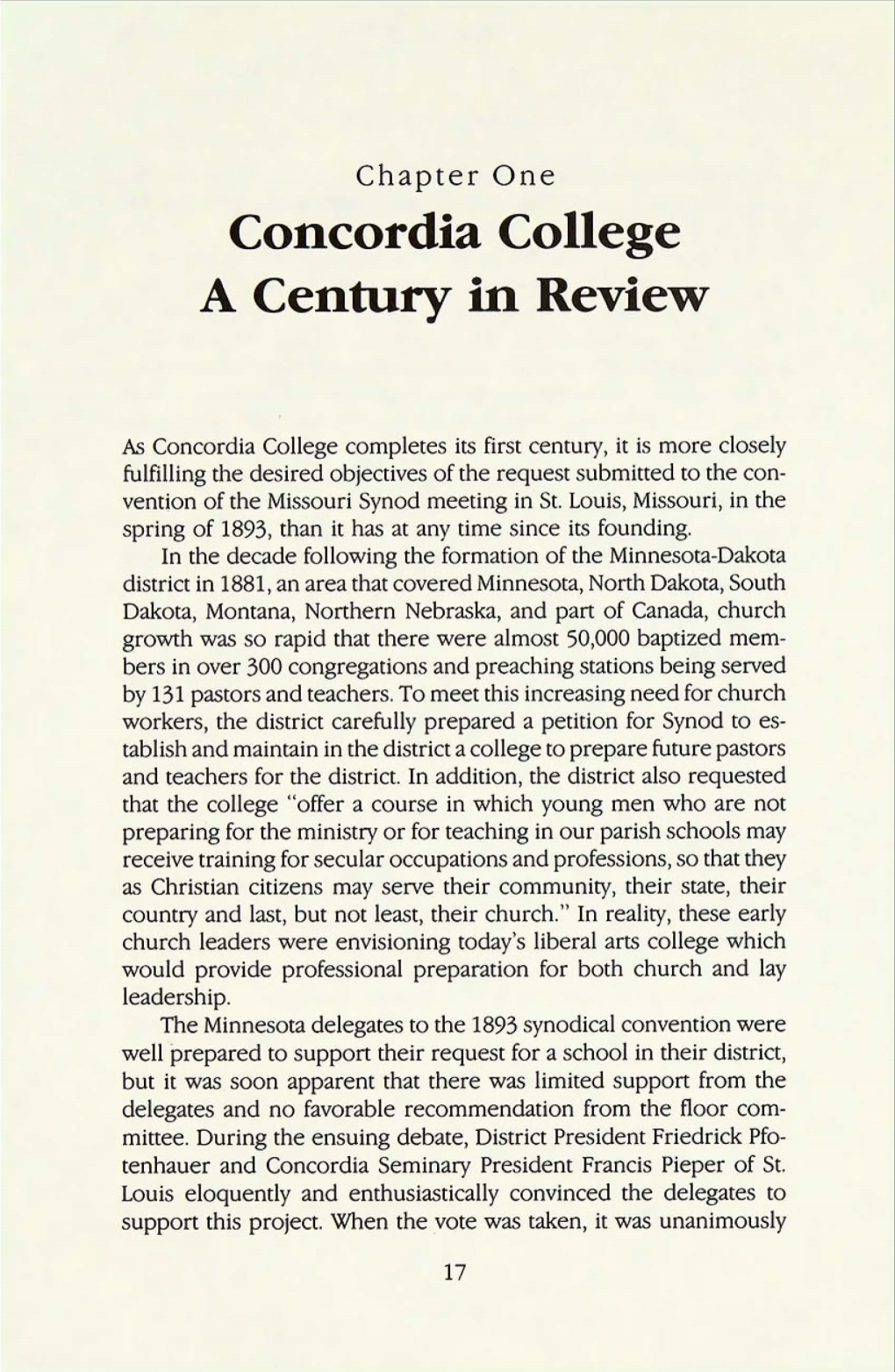 Concordia College a Century in Review