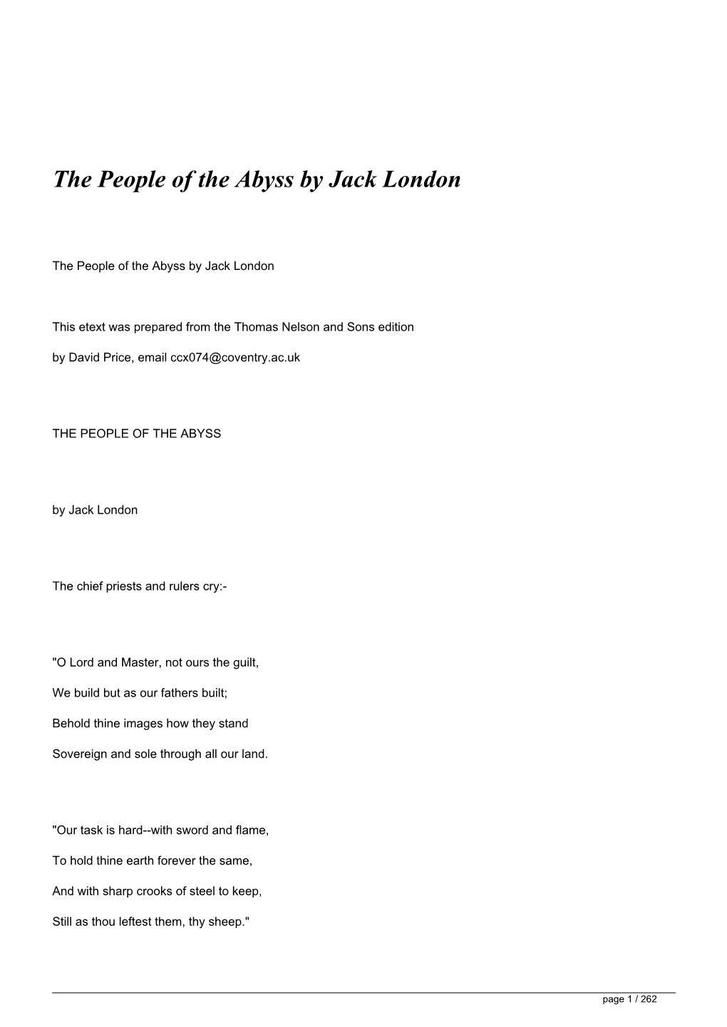The People of the Abyss by Jack London&lt;/H1&gt;