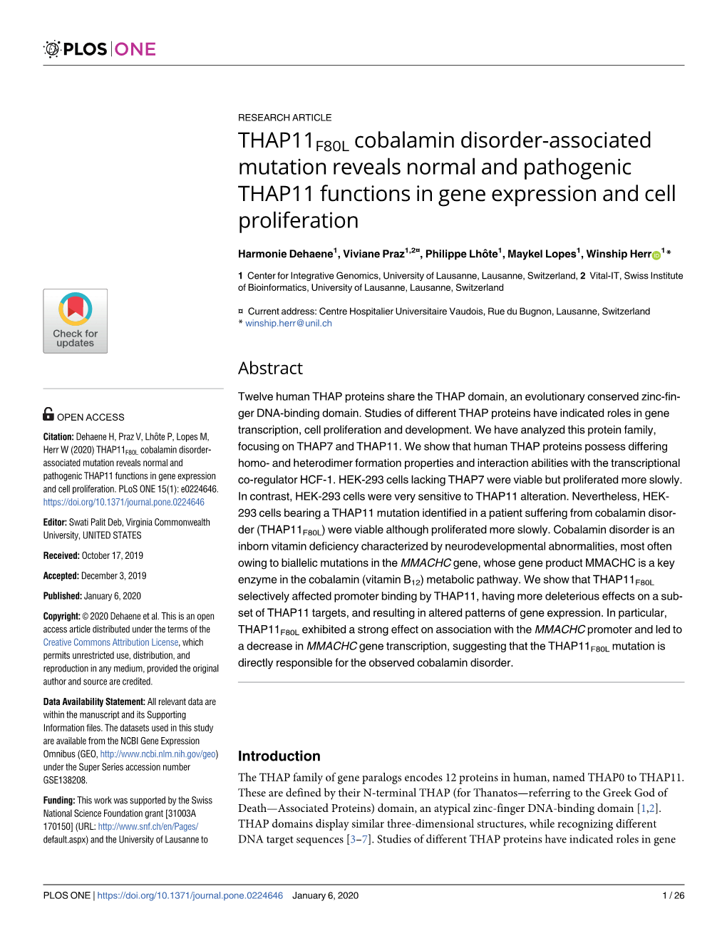 THAP11F80L Cobalamin Disorder-Associated Mutation Reveals Normal and Pathogenic THAP11 Functions in Gene Expression and Cell Proliferation