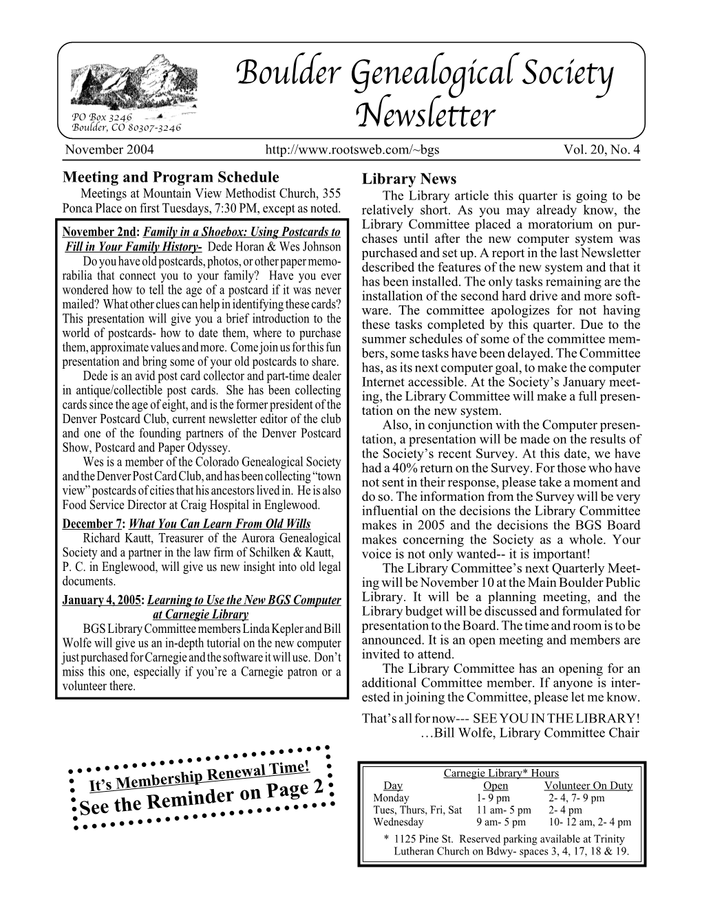 Boulder Genealogical Society Newsletter Vol