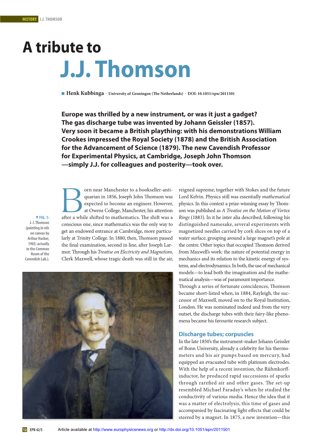 A Tribute to J.J. Thomson