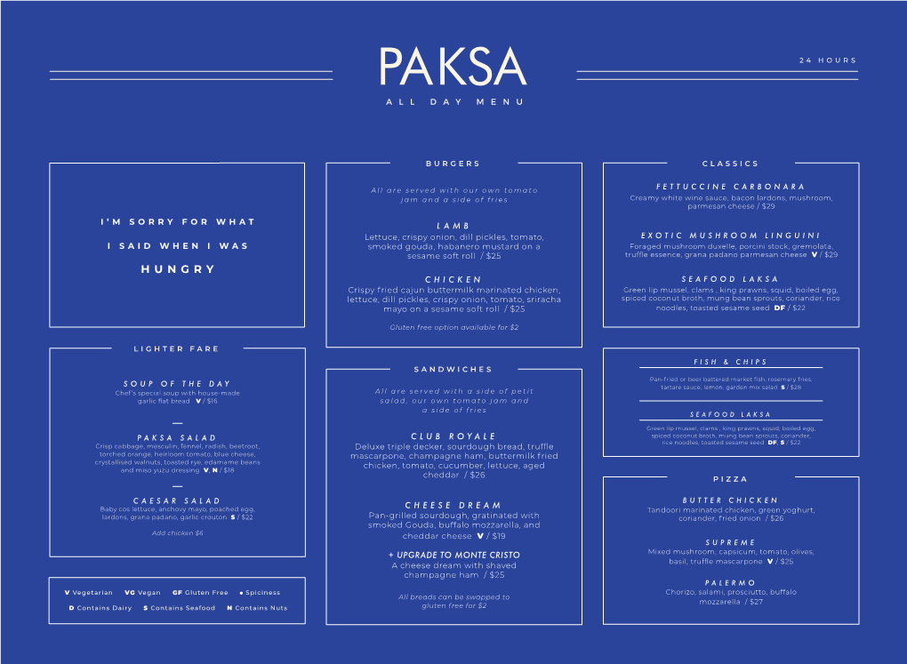 Paksa Winter Menu