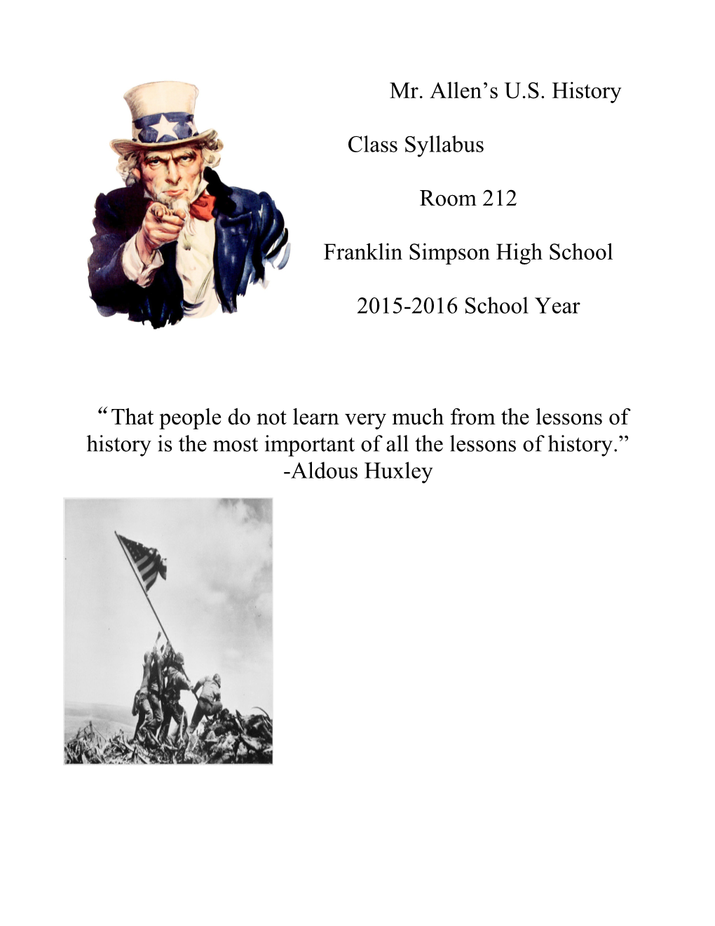 Mr. Allen S U.S. History Class Syllabus