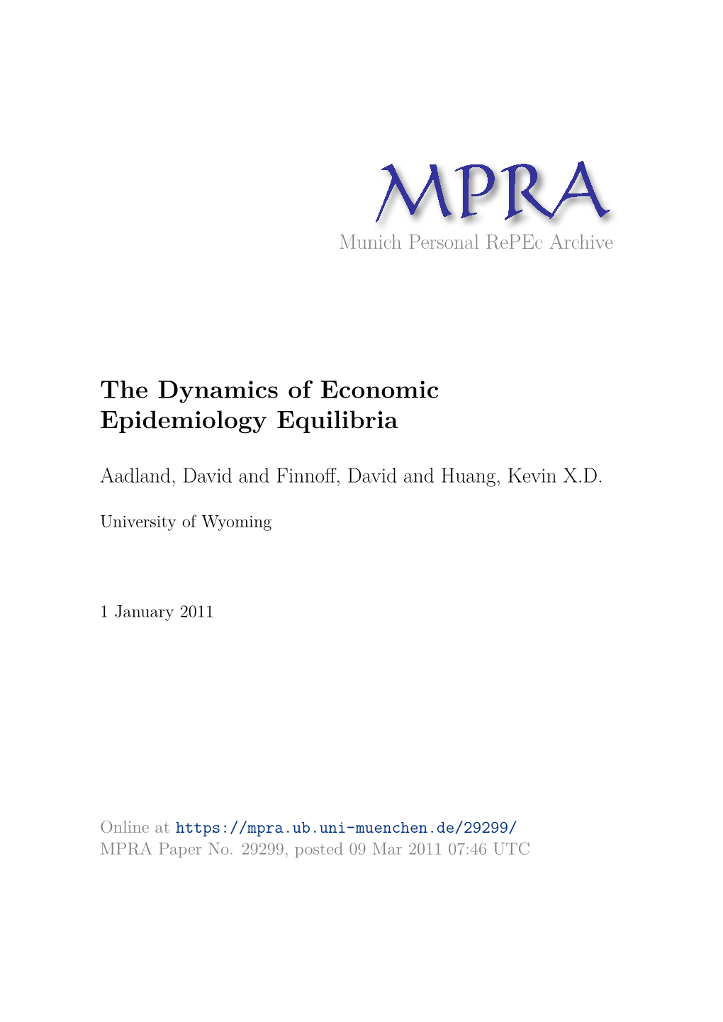 The Dynamics of Economic Epidemiology Equilibria