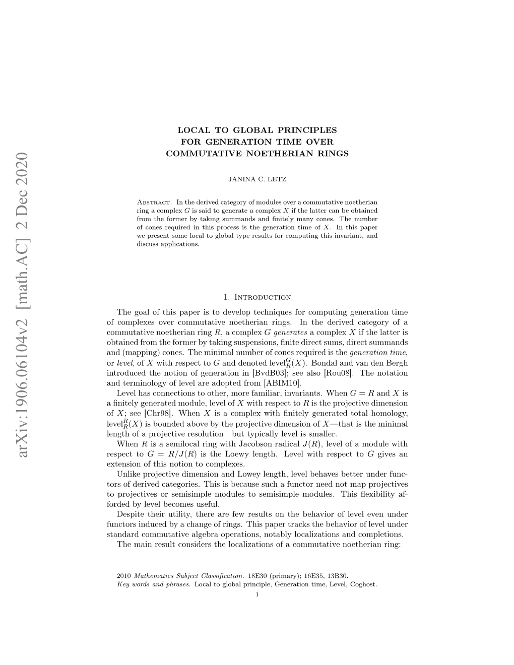 Arxiv:1906.06104V2 [Math.AC]