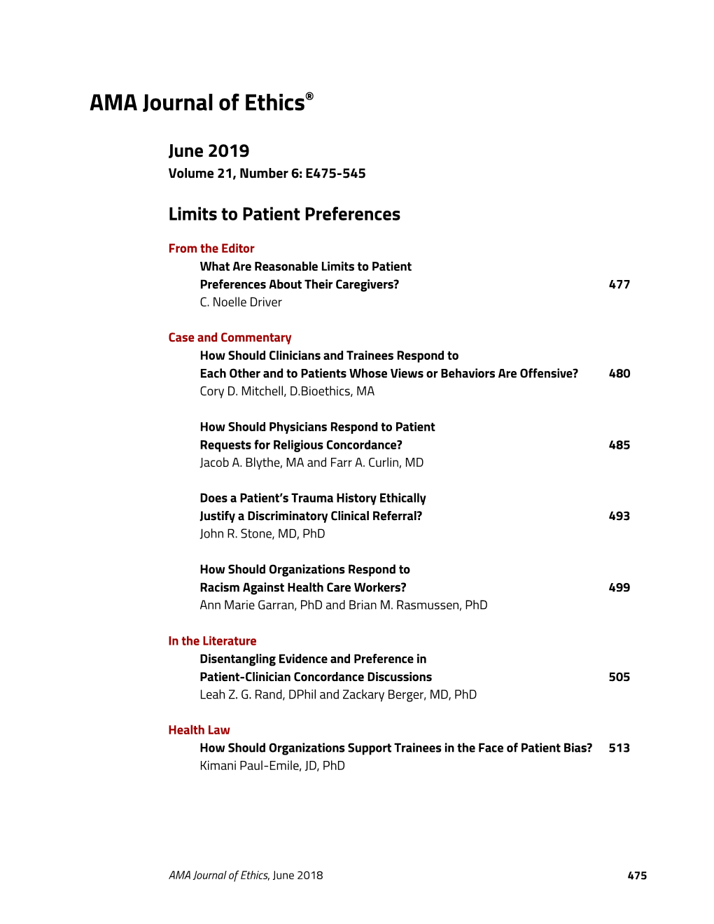 AMA Journal of Ethics® June 2019, Volume 21, Number 6: E477-479