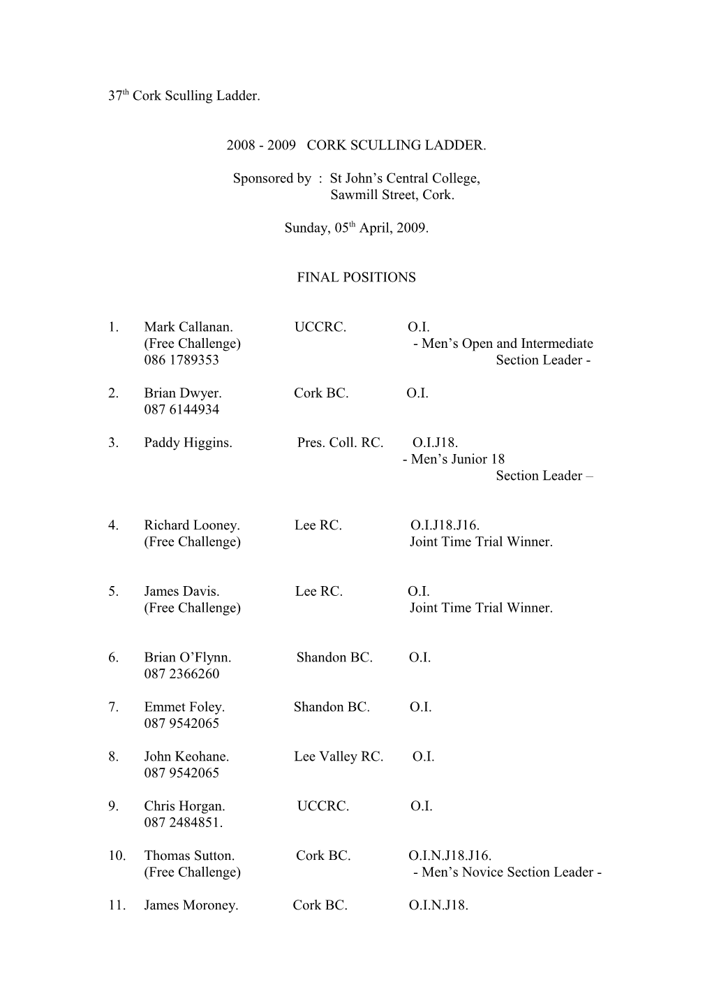 37Th Cork Sculling Ladder