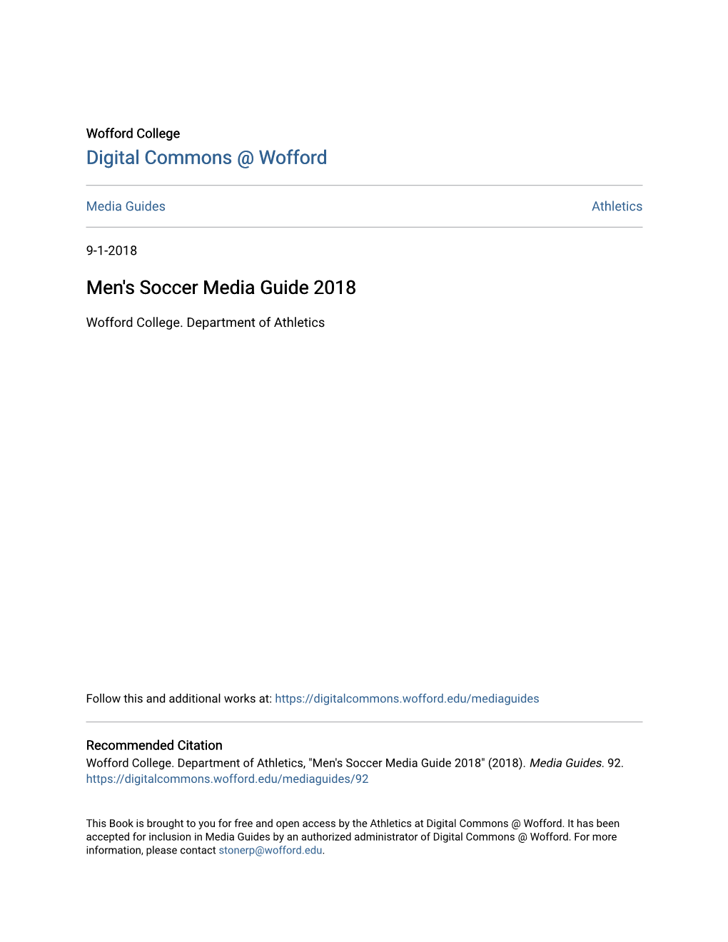 Men's Soccer Media Guide 2018