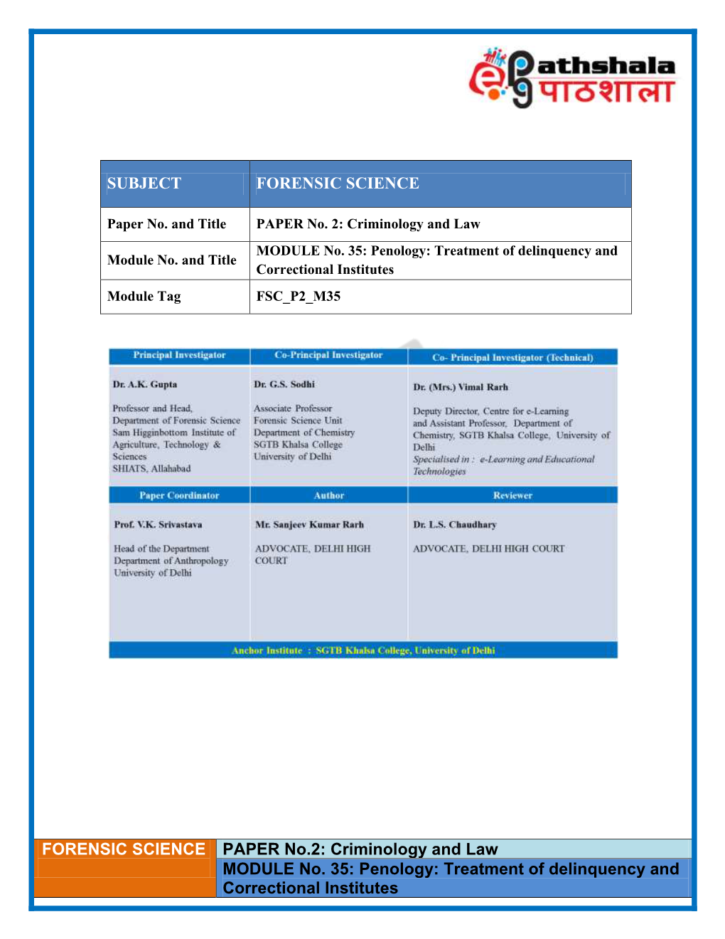 Penology: Treatment of Delinquency and Module No