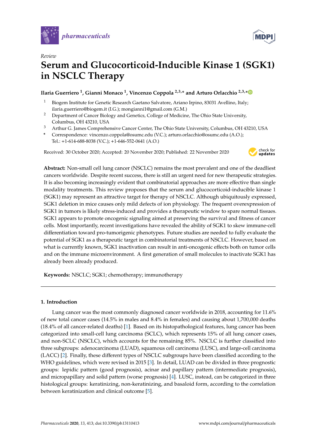 Serum and Glucocorticoid-Inducible Kinase 1 (SGK1) in NSCLC Therapy