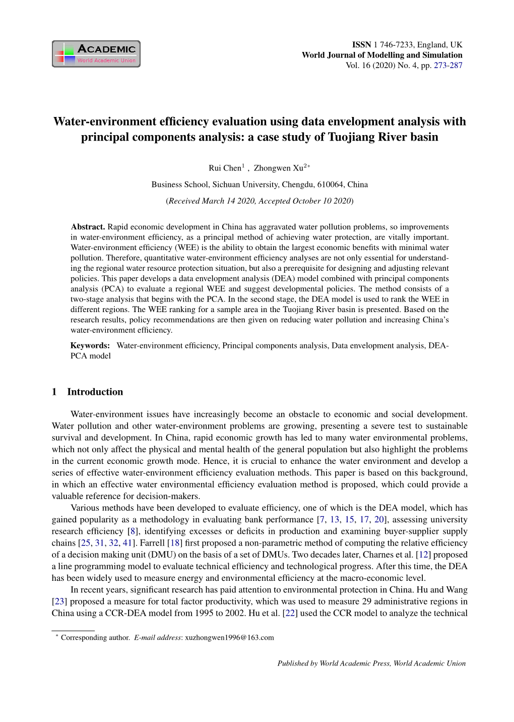 Water-Environment Efficiency Evaluation