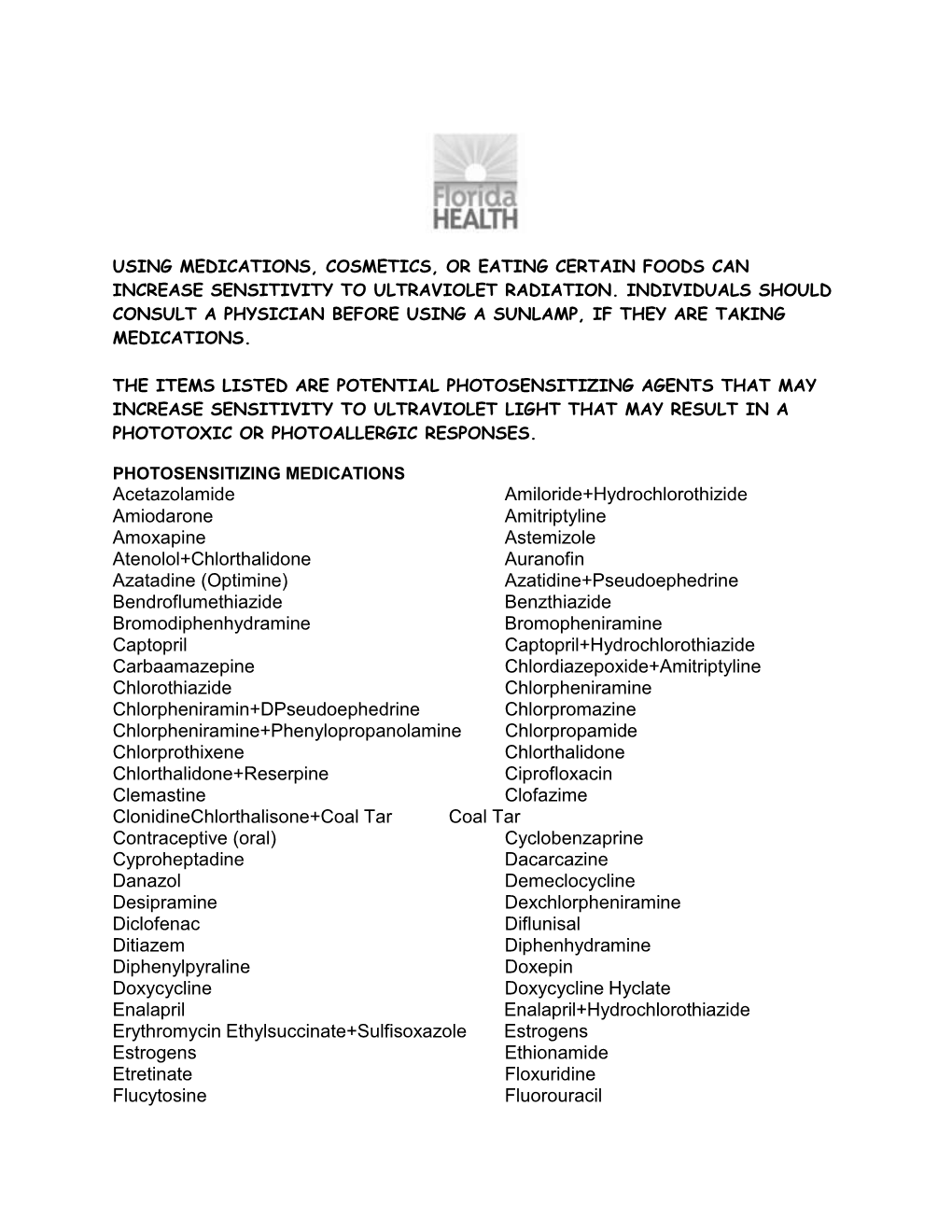 Medications That Cause Photosensitivity