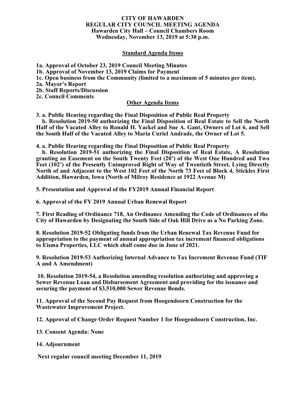 November 13, 2019 Council Meeting Agenda & Packet