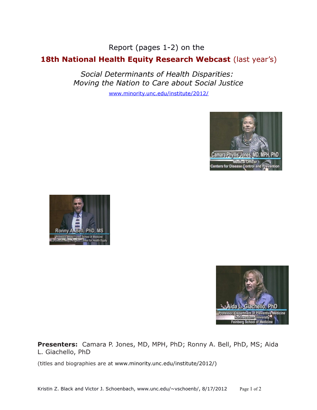 18Th National Health Equity Research Webcast (Last Year S)