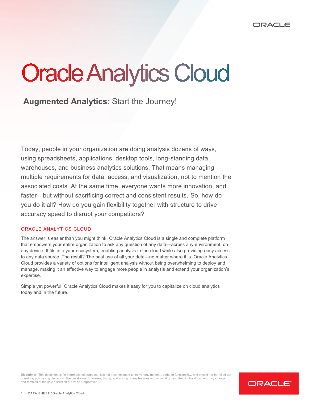 Oracle Analytics Cloud Data Sheet