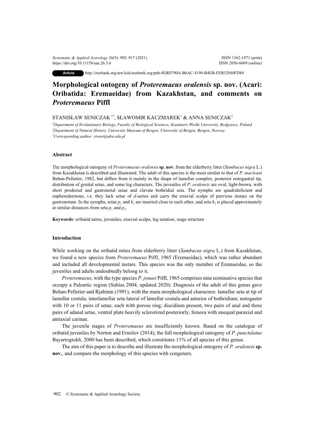 Acari: Oribatida: Eremaeidae) from Kazakhstan, and Comments on Proteremaeus Piffl