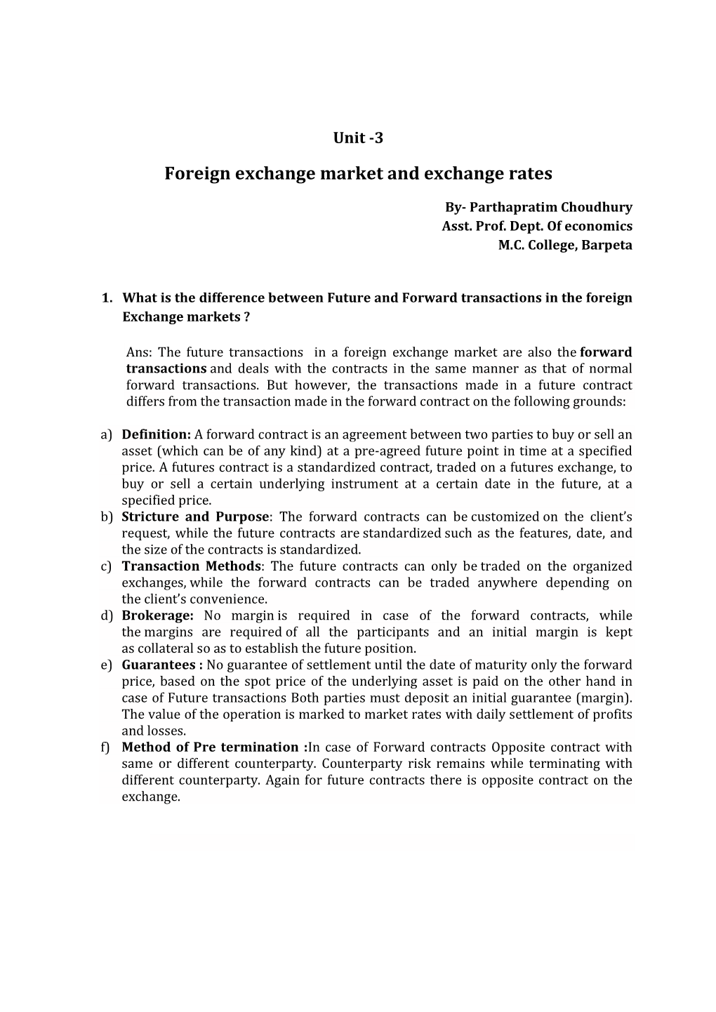 Foreign Exchange Market and Exchange Rates