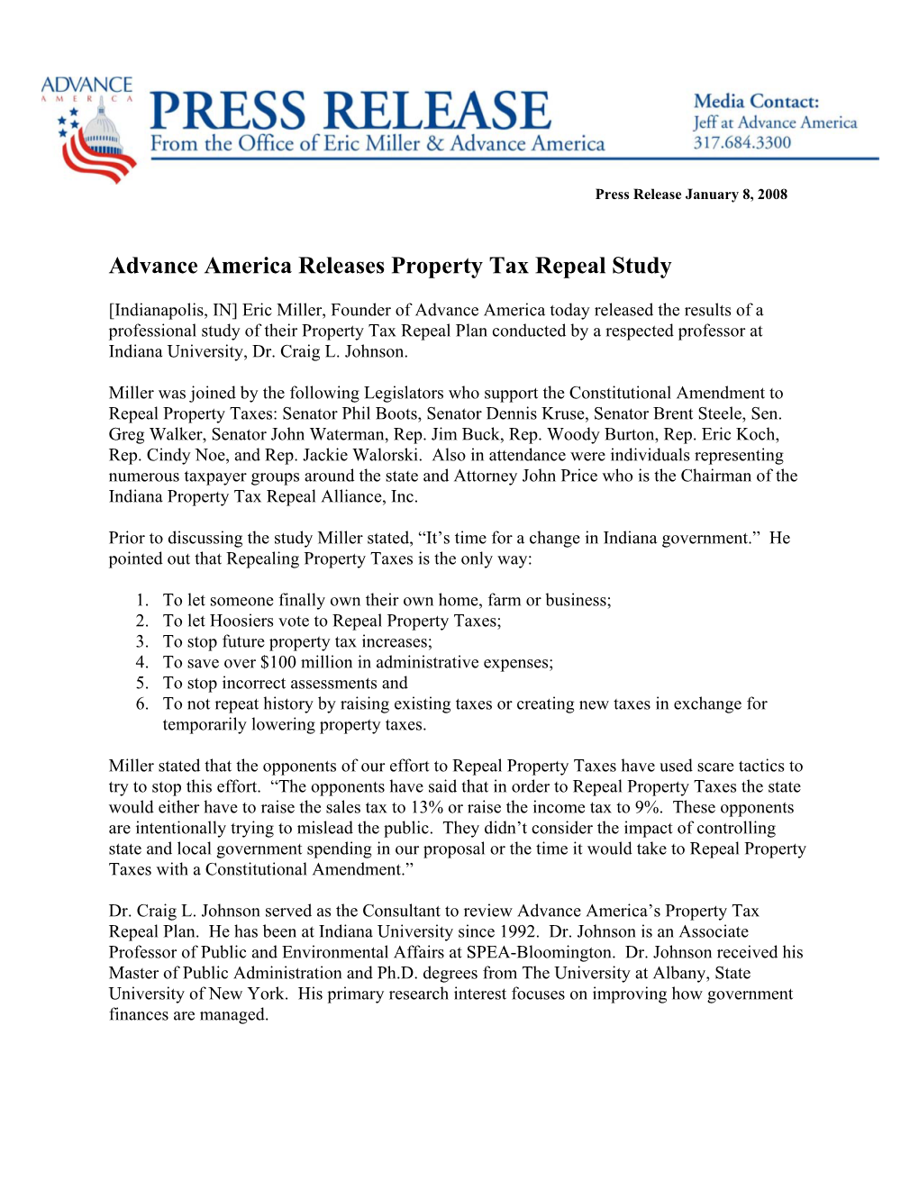 Advance America Releases Property Tax Repeal Study