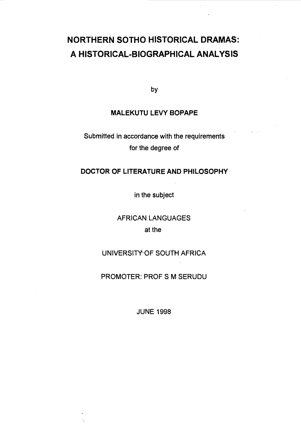 Northern Sotho Historical Dramas: a Historical-Biographical Analysis