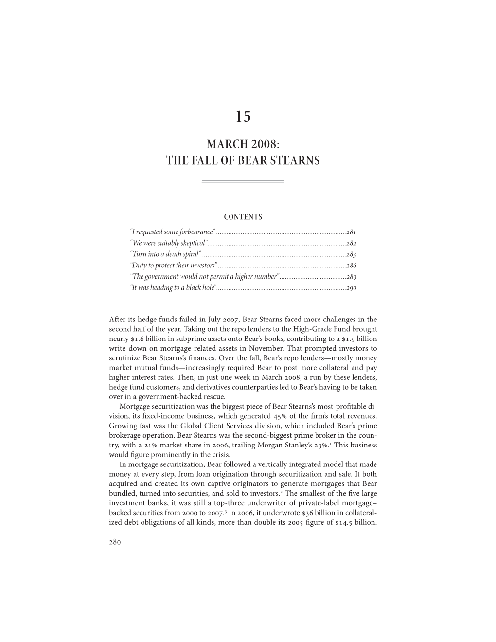 March 2008: the Fall of Bear Stearns