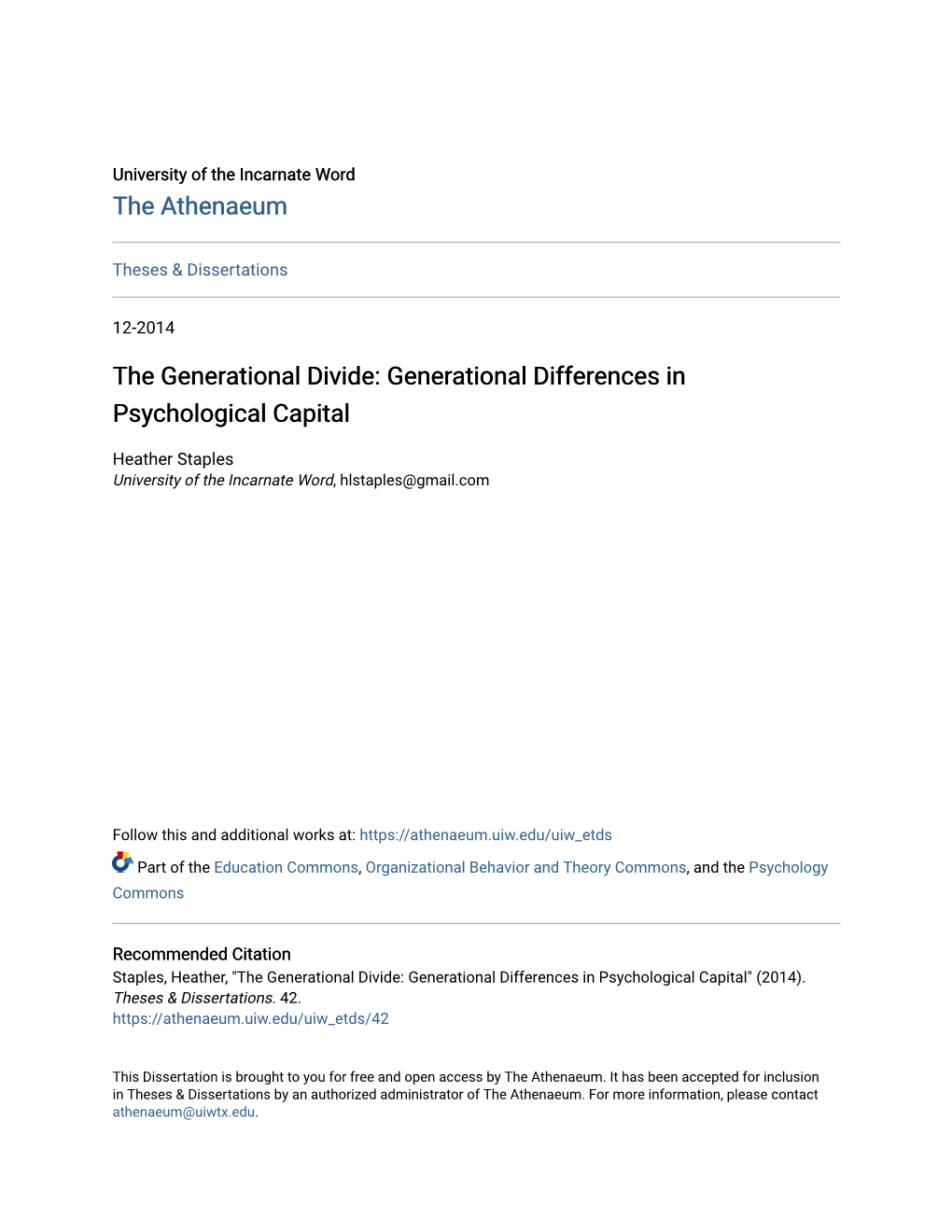 The Generational Divide: Generational Differences in Psychological Capital