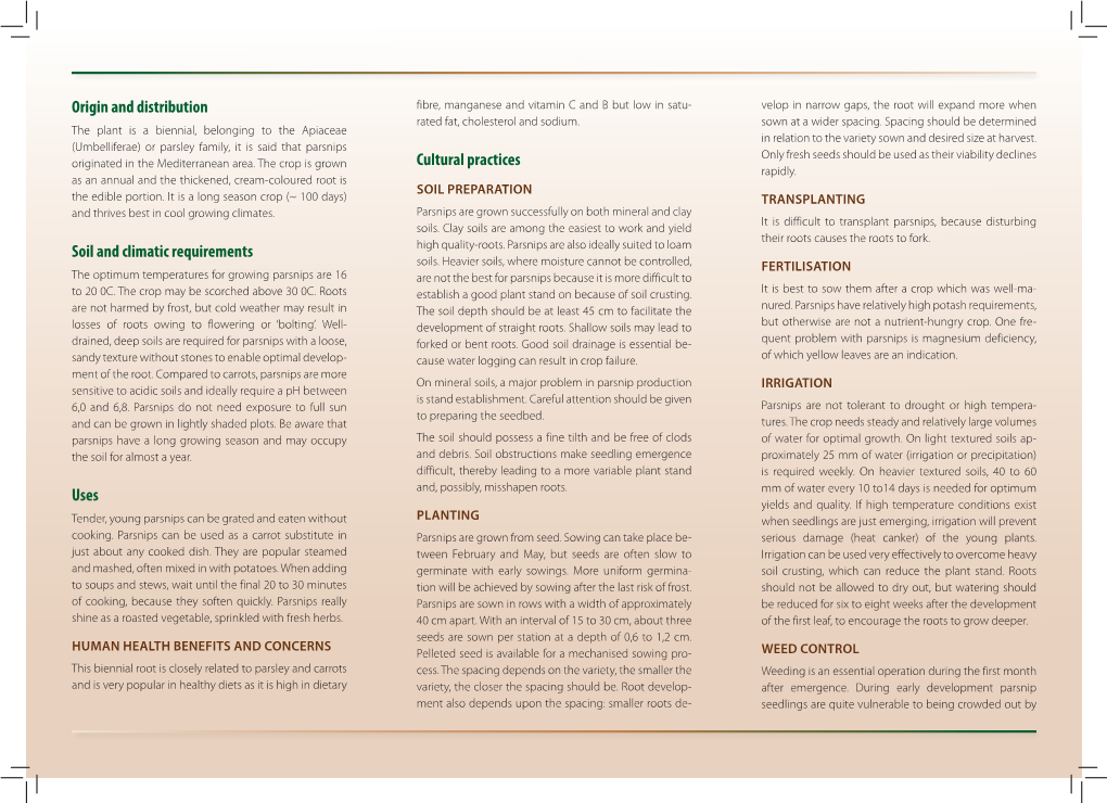 Origin and Distribution Soil and Climatic Requirements Uses Cultural