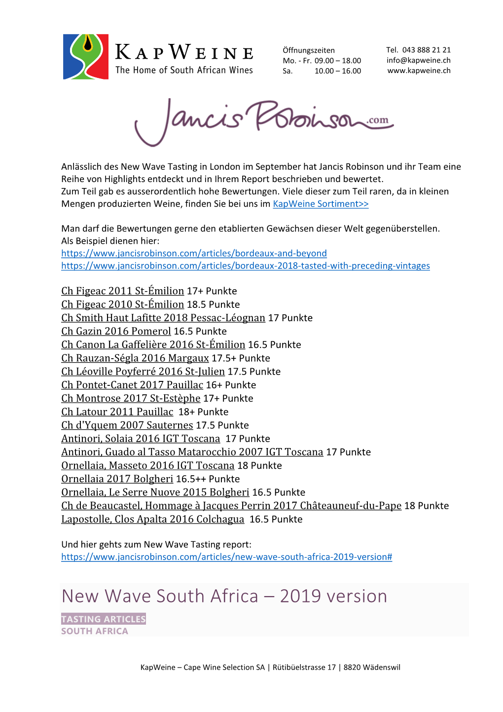 New Wave South Africa – 2019 Version TASTING ARTICLES SOUTH AFRICA