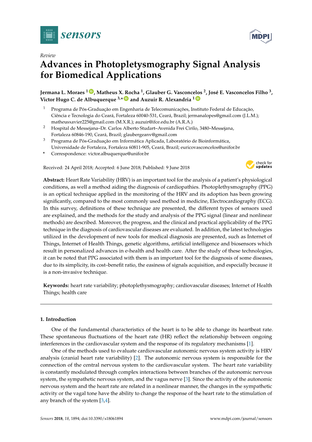 Advances in Photopletysmography Signal Analysis for Biomedical Applications