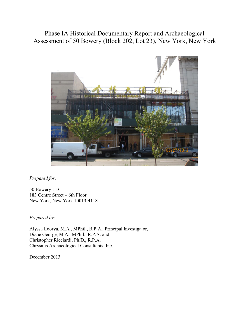 Phase 1 Cultural Resource Survey of Wayanda Playground, Queens Village, Queens, Queens County, New York