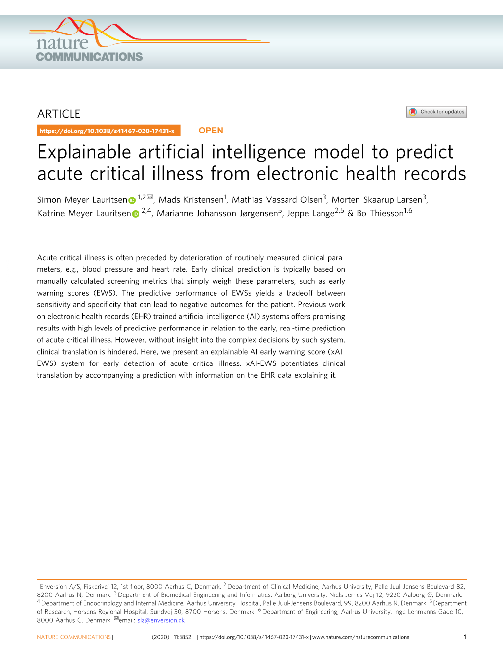 Explainable Artificial Intelligence Model to Predict Acute Critical
