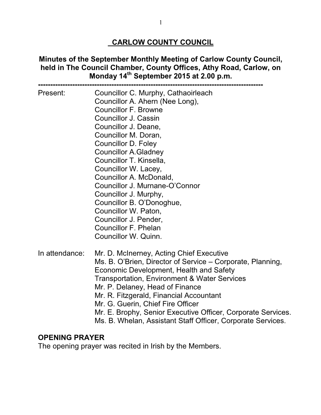 Minutes Carlow County Council September 2015