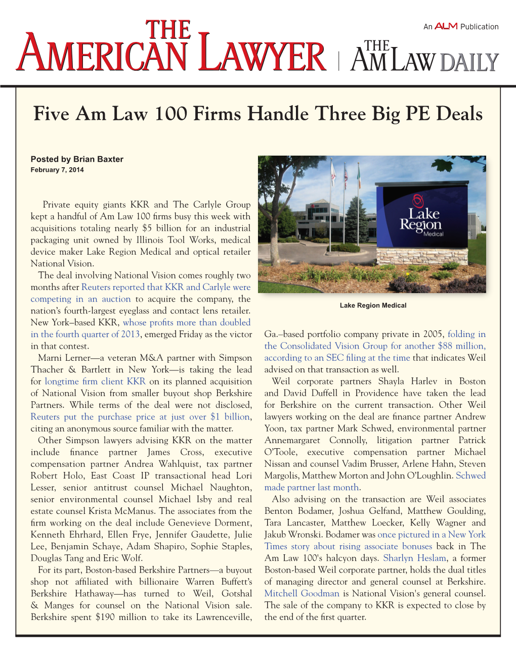 Five Am Law 100 Firms Handle Three Big PE Deals