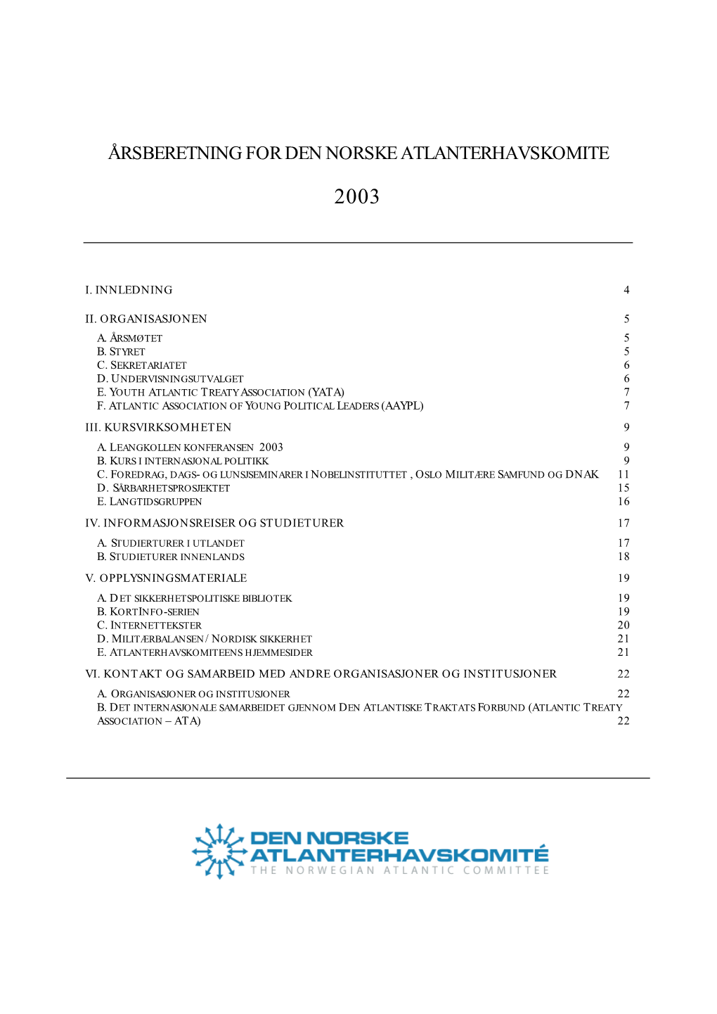 Årsberetning for Den Norske Atlanterhavskomite