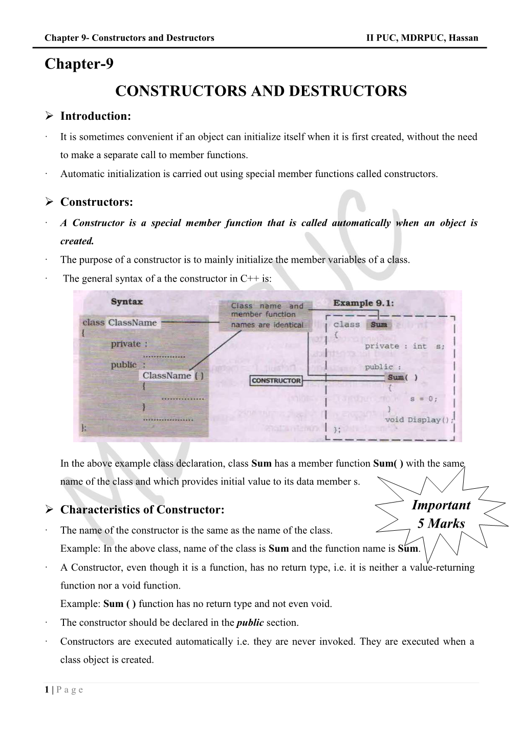 Chapter-9 CONSTRUCTORS and DESTRUCTORS