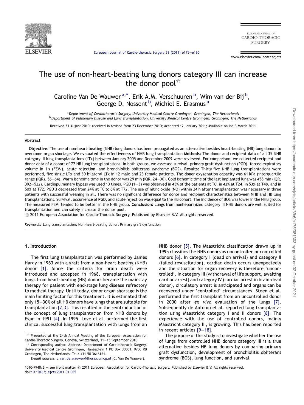 The Use of Non-Heart-Beating Lung Donors Category III Can Increase the Donor Pool§