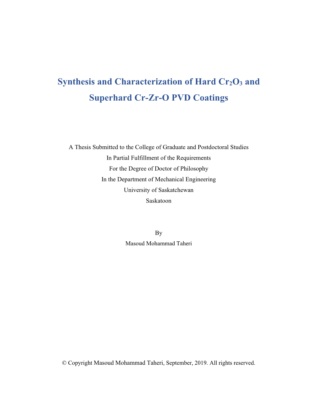 Synthesis and Characterization of Hard Cr2o3 and Superhard Cr-Zr-O PVD Coatings