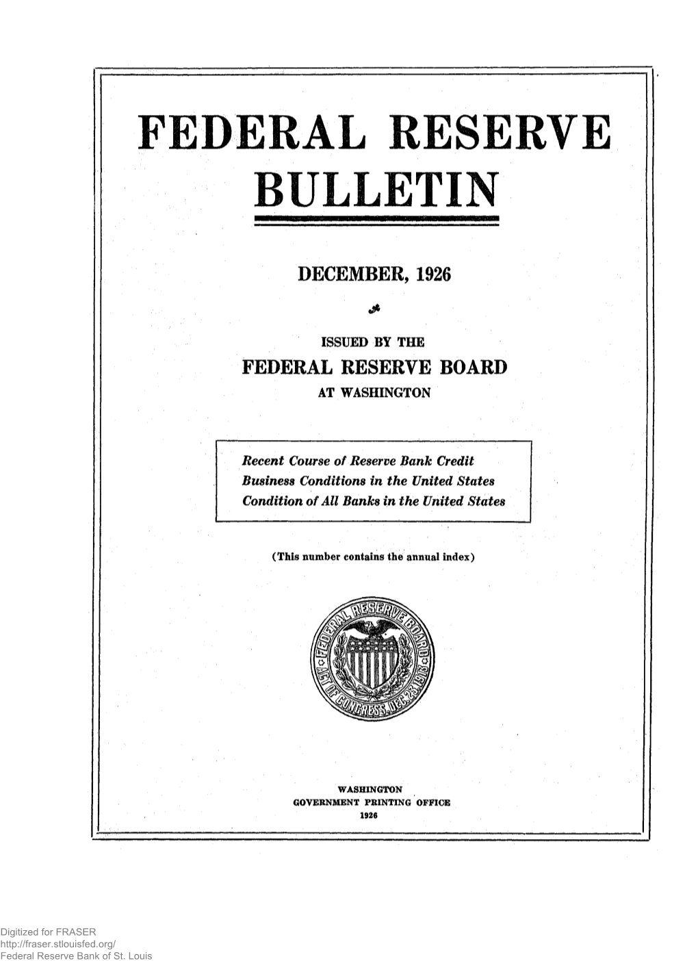 Federal Reserve Bulletin December 1926