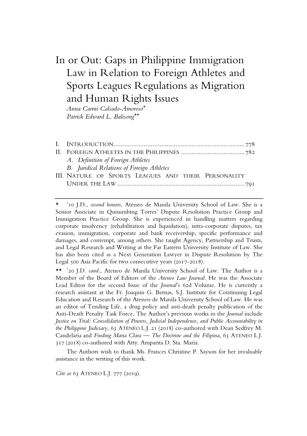 Gaps in Philippine Immigration Law in Relation to Foreign Athletes And